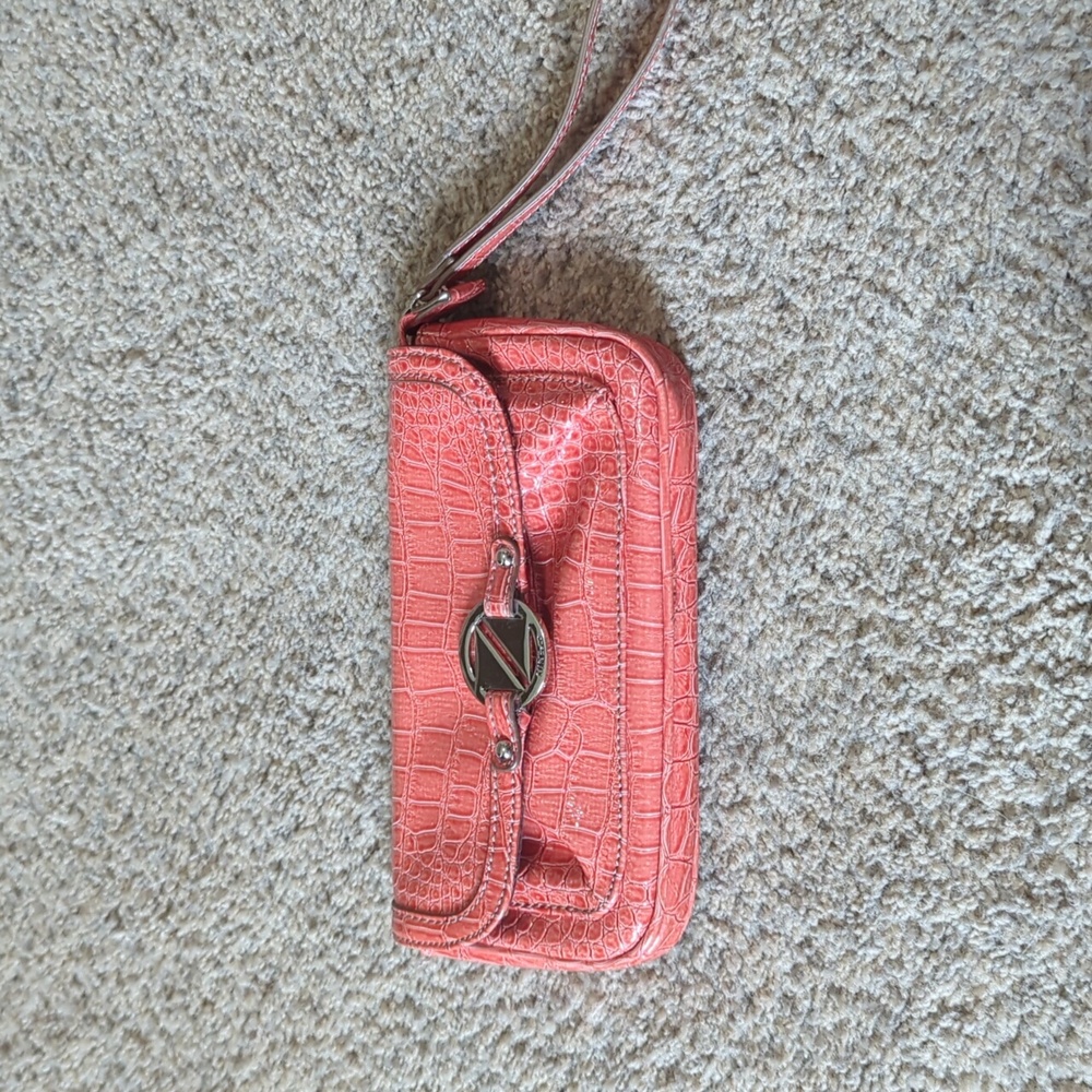 Nine & Co. By Nine West Patent Coral Croc Reptile Embossed Clutch Wristlet